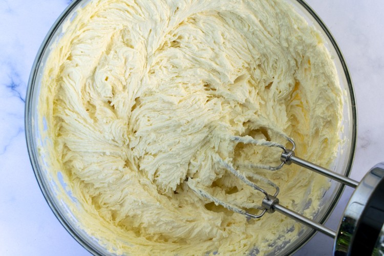 Cream butter and sugar for vanilla cake