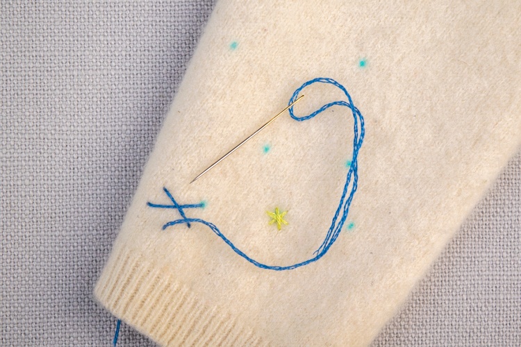 Embroider a design on your fingerless gloves