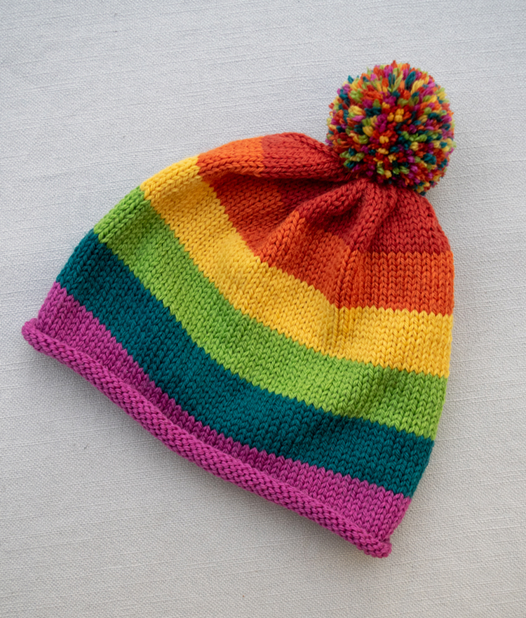 Rainbow Knit Beanie with Pompom